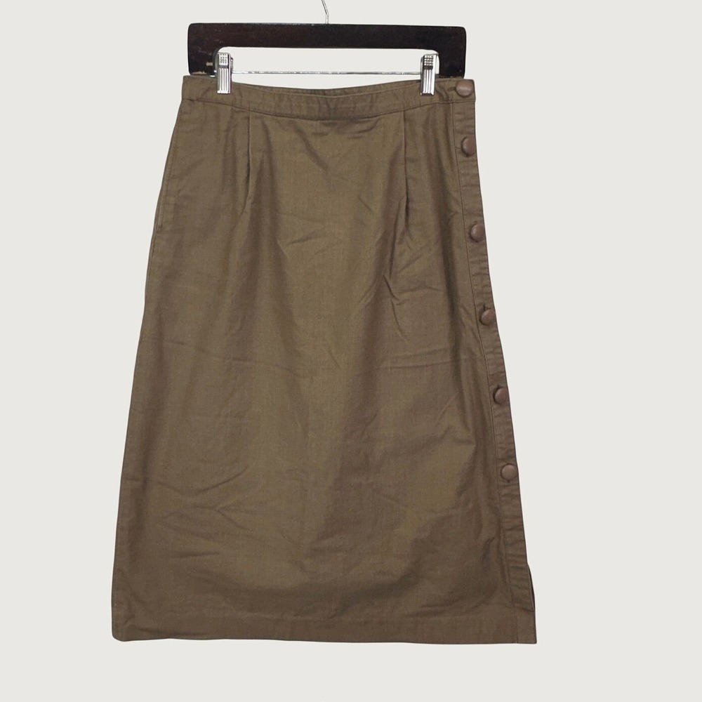Ann Stevens Midi Skirt 13/14 Brown Vintage Button Side 100% Cotton Dark Academia